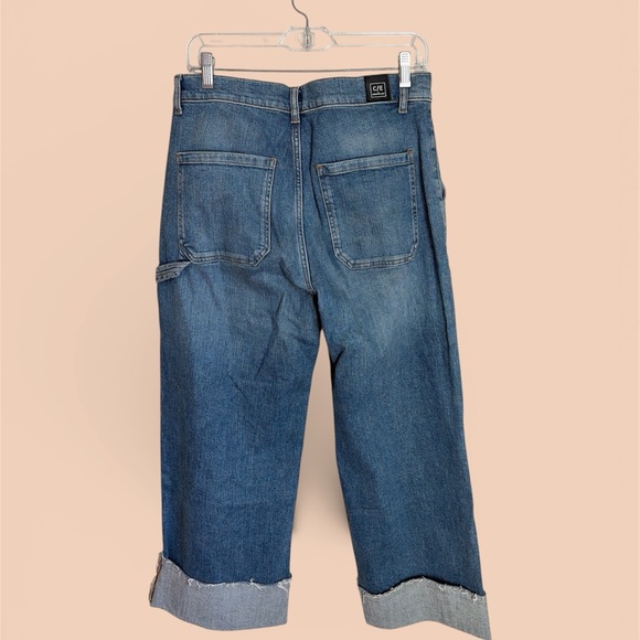 Current/Elliott Classic Wide Leg Blue Jeans with Cuff - Picture 2 of 5